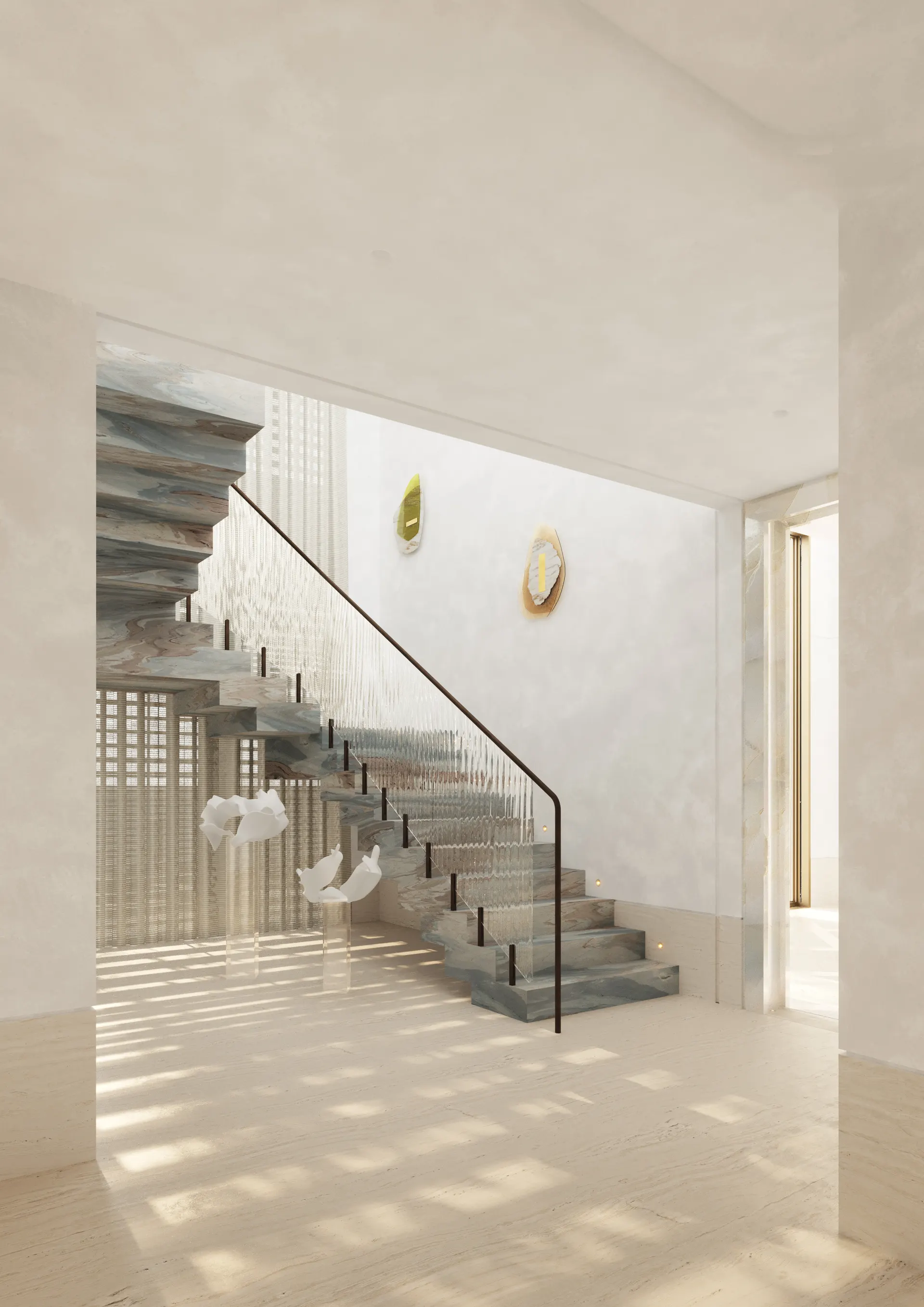Moving through, the staircase